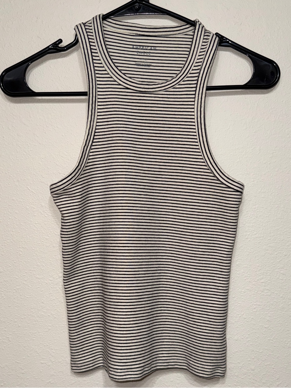 American Eagle Black & White Striped Ribbed Tank